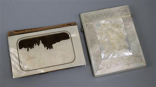 Two 19th century carved mother-of-pearl card cases, largest 10 x 8cm